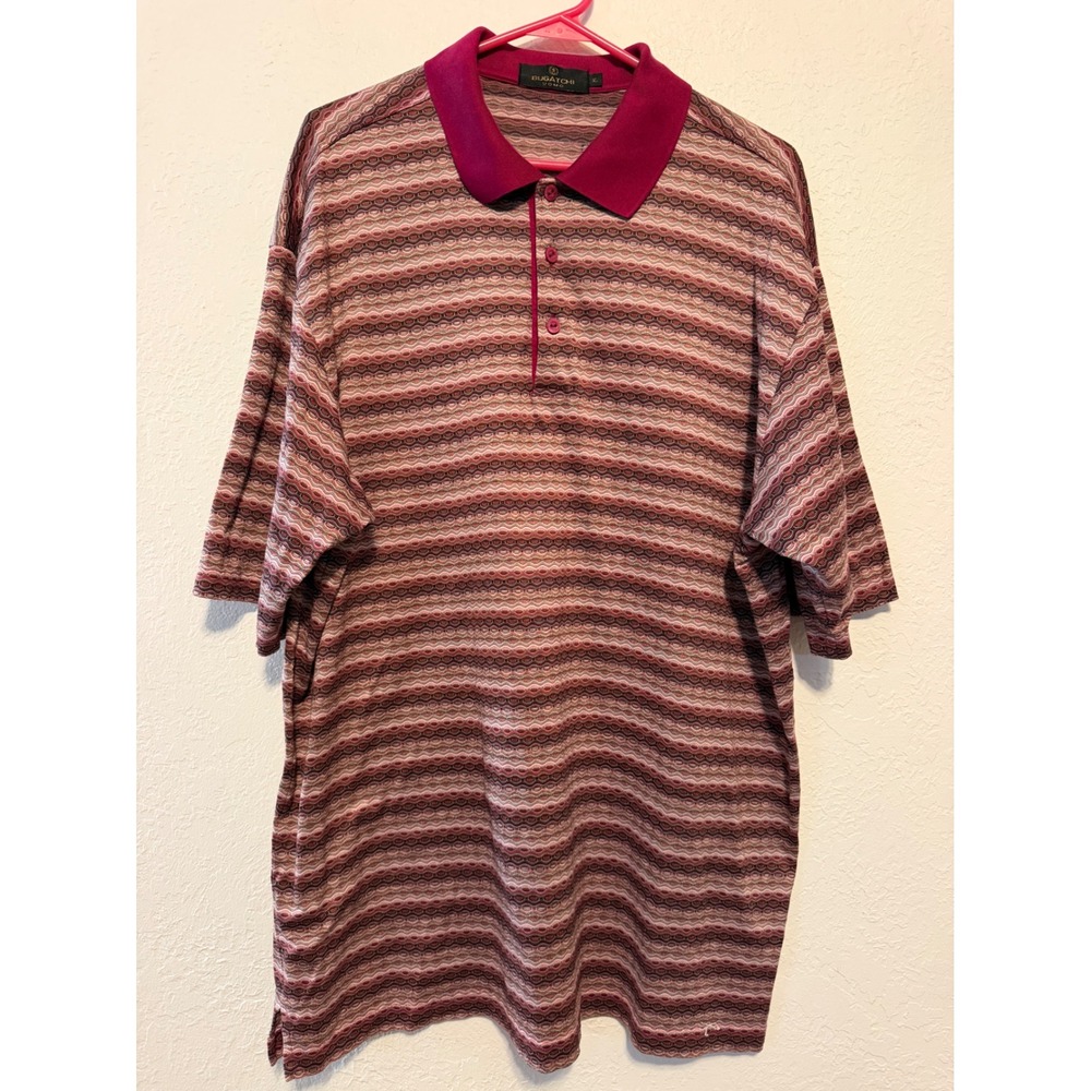 Bugatchi Uomo Polo Shirt XL Burgundy Textured Egyptian Cotton Short Sleeve